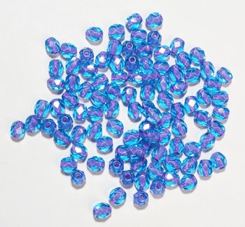 100 4mm Faceted Fuchsia Lined Aqua Firepolish Beads