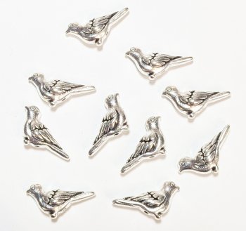 10, 7x14mm Antique Silver 3D Bird Metal Beads