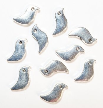 10, 10x11mm Antique Silver Flat Smooth Bird Metal Beads