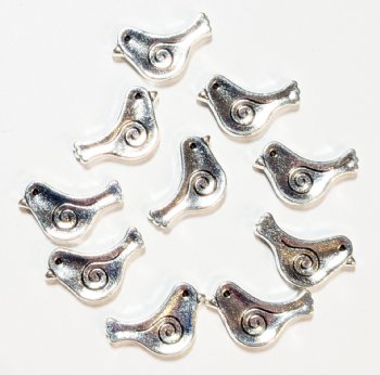 10, 9x15mm Antique Silver Bird with a Swirl Metal Beads