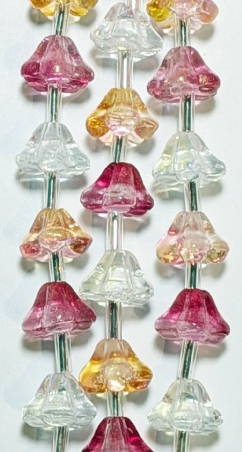 7 Inch Strand Crystal Lane 8x6mm Crystal AB, Orange, and Raspberry Flower Beads