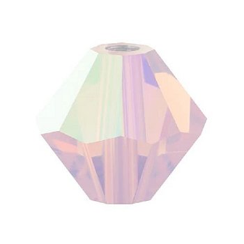 25, 6mm Rose Opal AB Preciosa Rondell / Bicone Beads