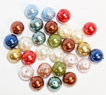 30, 10mm Round Mixed Glass Pearl Beads