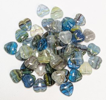 50 10mm Blue & Green Marble Glass Heart Beads