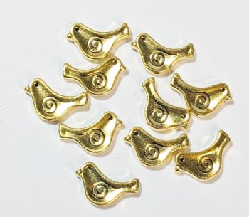 10, 9x15mm Antique Gold Bird with a Swirl Metal Beads