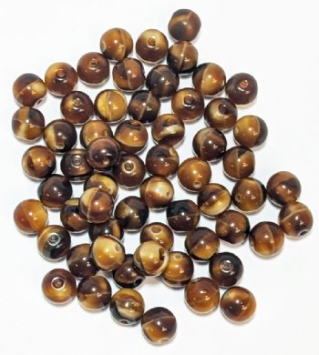 30, 7mm Satin Dark Caramel Topz Round Glass Beads