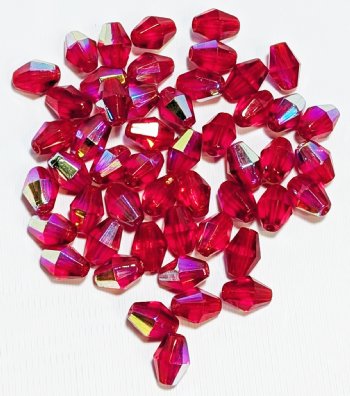 50, 7x5mm Red AB Faceted Tapered Oval Beads