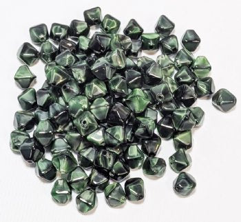 100, 6mm Satin Green Tortoise Bicone Beads
