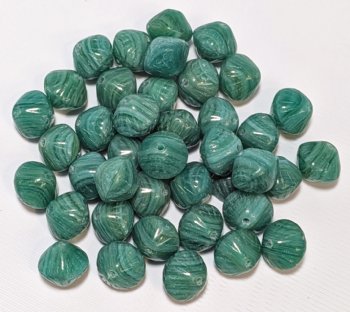 30, 8x9mm Fluted Green Marble Bicone Glass Beads
