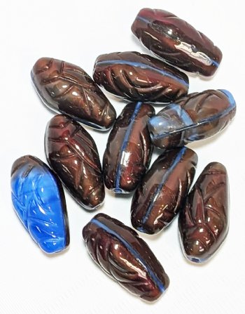 10, 21x10mm Satin Blue and Burgundy Drop Beads