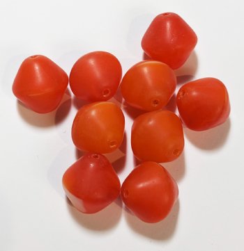 8, 17mm Matte White and Orange Bicone Glass Beads