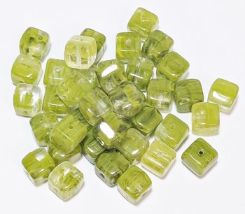 50 7x7mm Crystal & Olive Marble Cube Beads