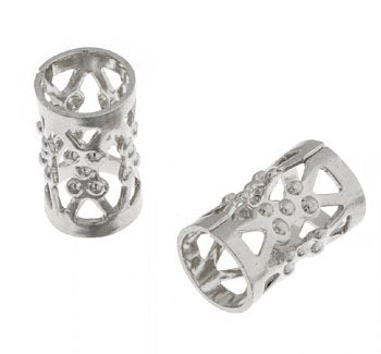 50 8x5mm Bright Silver Plated Filigrae Tube Beads (4mm Hole)