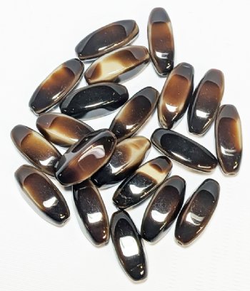 20, 17x6mm Dark Topaz Over Beige Tapered Oval Beads
