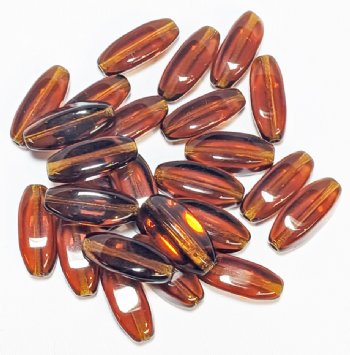 25, 16x6mm Transparent Dark Topaz Tapered Oval Beads