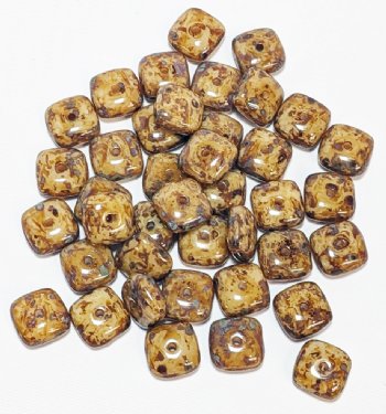 40, 4x8mm Opaque Beige Travertine Flat Square Beads