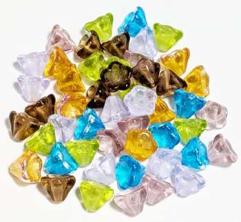 50, 7mm Transparent Bell Flower Beads - Prairie Mix