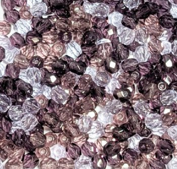 100 4mm Faceted Amethyst Firepolish Bead Mix