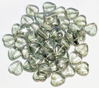 50 10mm Light Green Lustre Glass Heart Beads