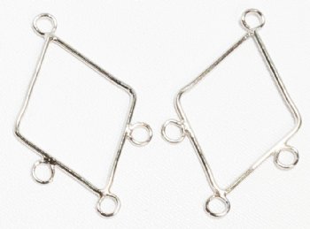 One Pair of 36mm Diamond Shaped Rhodium Earring Drops with 3 Rings
