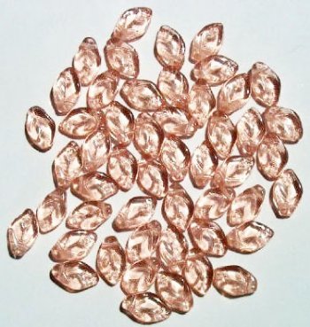 50 12mm Transparent Rose Pink Glass Leaf Beads