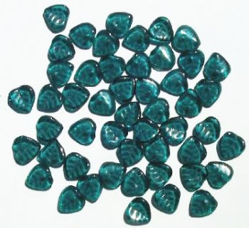 50 9mm Transparent Dark Teal Leaf Beads