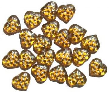 20 13mm Topaz with Silver Stars Glass Heart Bead Pendants