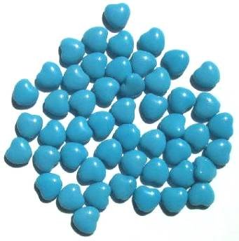 50 8mm Opaque Turquoise Blue Glass Heart Beads