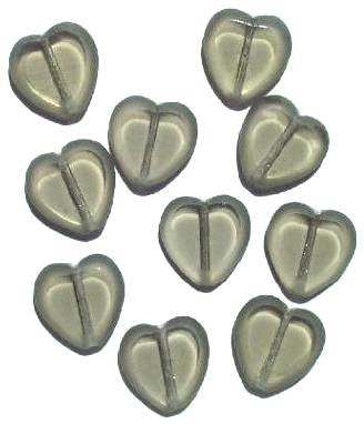 10 15mm Flat Cut Window Heart Beads Black Diamond