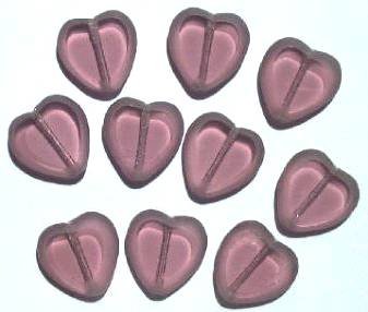 10 15mm Flat Cut Window Heart Beads Amethyst