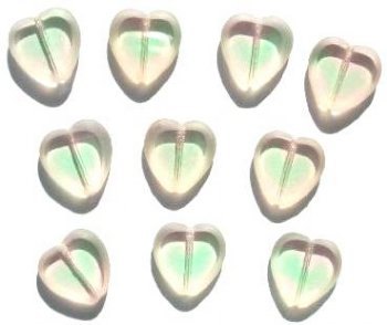 10 15mm Flat Cut Window Heart Beads Green\Pink