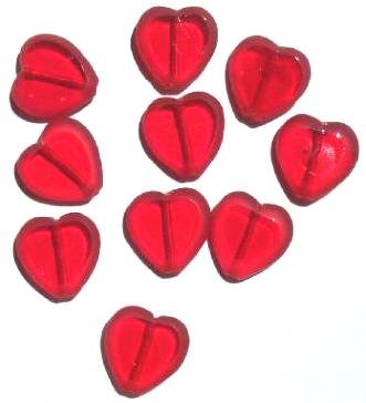 10 15mm Flat Cut Window Heart Beads Red