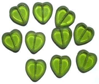 10 15mm Flat Cut Window Heart Beads Olive
