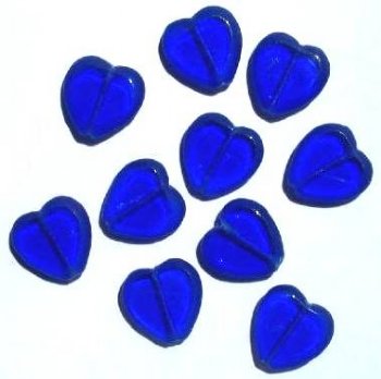 10 15mm Flat Cut Window Heart Beads Sapphire