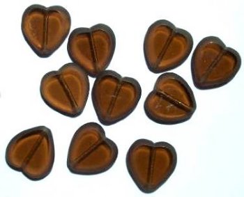 10 15mm Flat Cut Window Heart Beads Smoke Topaz