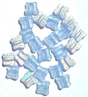 25 11mm Side Drilled Matte Light Sapphire AB Butterfly Beads