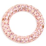 1 30mm Light Rose Rhinestone Round Bright Copper 2 Hole Connector