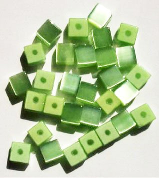 30 6mm Light Green Fiber Optic Cat Eye Cube Beads