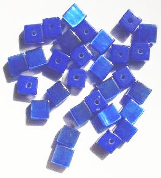 30 6mm Sapphire Fiber Optic Cat Eye Cube Beads