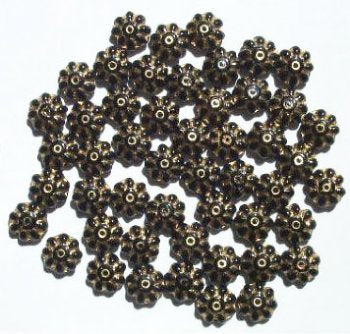 50 9mm Black and Gold Glass Daisy Beads