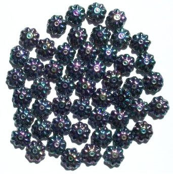 50 9mm Metallic Gunmetal AB Glass Daisy Beads