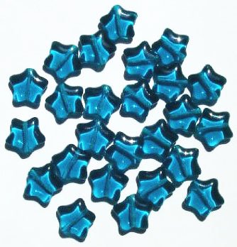 25 12mm Transparent Dark Aqua Star Beads