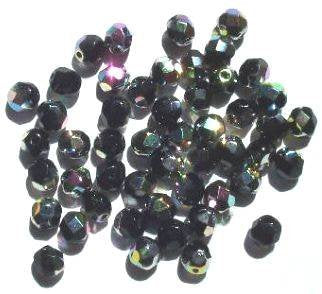 50 6mm Faceted Black Crystal Marea Firepolish Beads