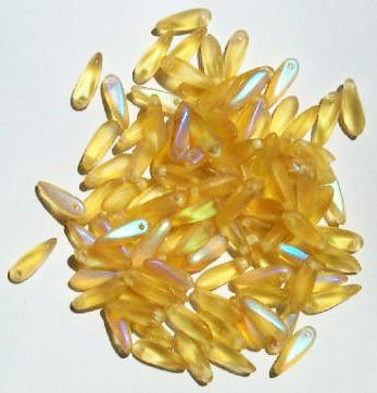 100 3x11mm Matte Transparent Light Topaz AB Dagger Beads