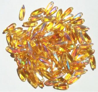 100 3x11mm Transparent Topaz AB Dagger Beads