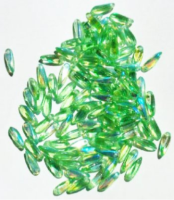 100 3x11mm Transparent Peridot AB Dagger Beads