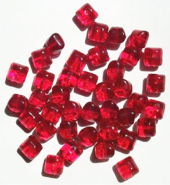 40 7x8mm Transparent Red Pillow Beads