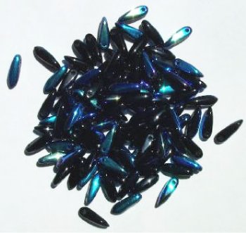 100 3x11mm Opaque Black AB Dagger Beads