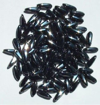 100 3x11mm Metallic Gunmetal Glass Dagger Beads