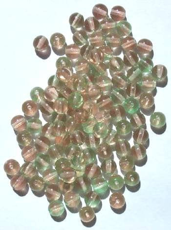 50 6mm Transparent Two Tone Light Green & Rosaline Round Beads